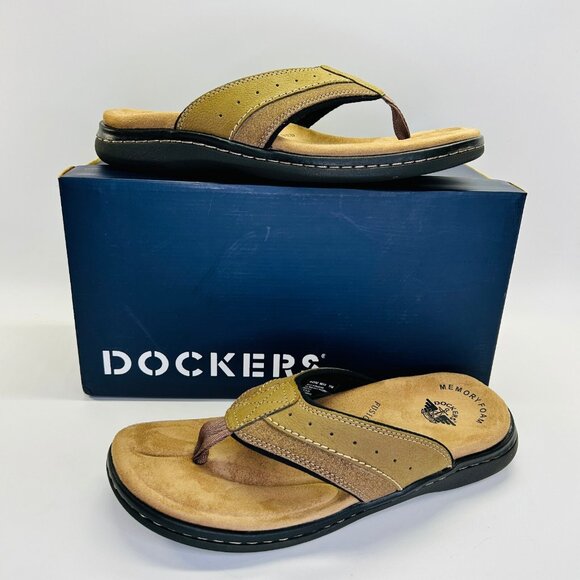 Dockers Laguna Sandal Size 10M Dark Tan Memory Foam Casual Summer Flip-Flop